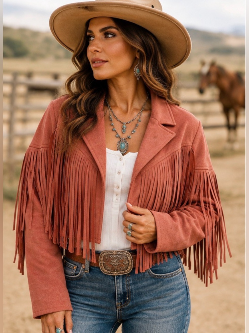 Saints & Hearts Fringe Cropped Jacket Western Boho Faux Suede M